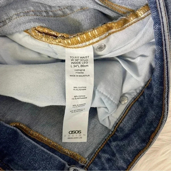 ASOS Designers Blue Denim Regular Tapered Jeans Size 38 x 34 - Picture 2 of 6